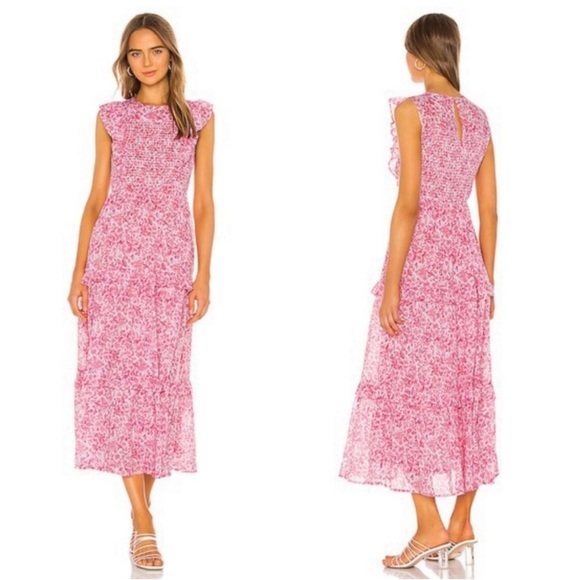 Tuckernuck Banjanan Iris Dress Clover Pink Floral Smocked Maxi Dress New Size XS - Picture 2 of 16